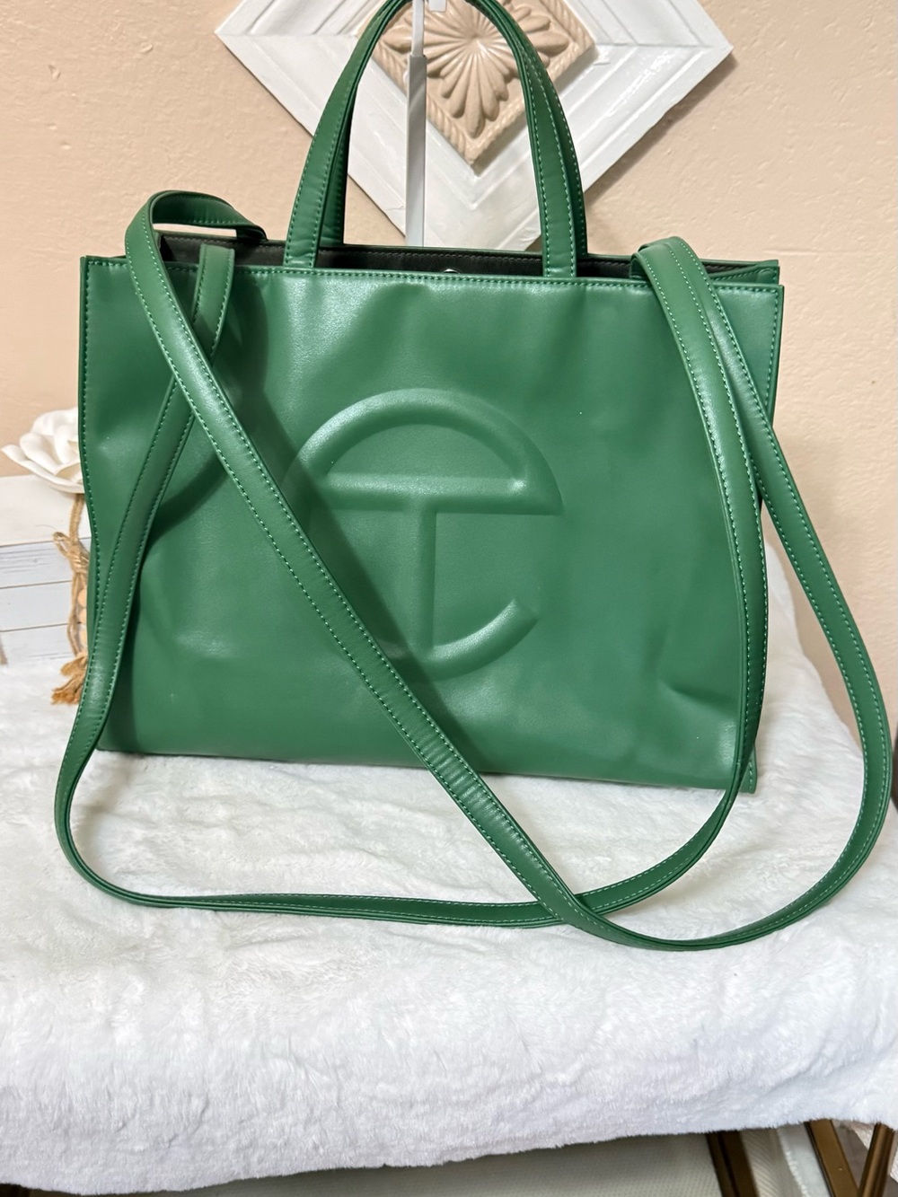 Telfar Green Embossed Logo Shopping Tote